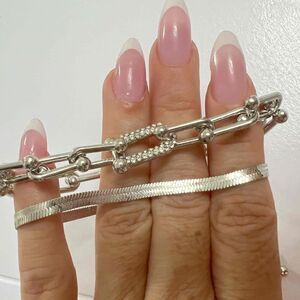 Silver Plated Zircon U Shaped Bracelet Set Snake stainless steel womens jewelry